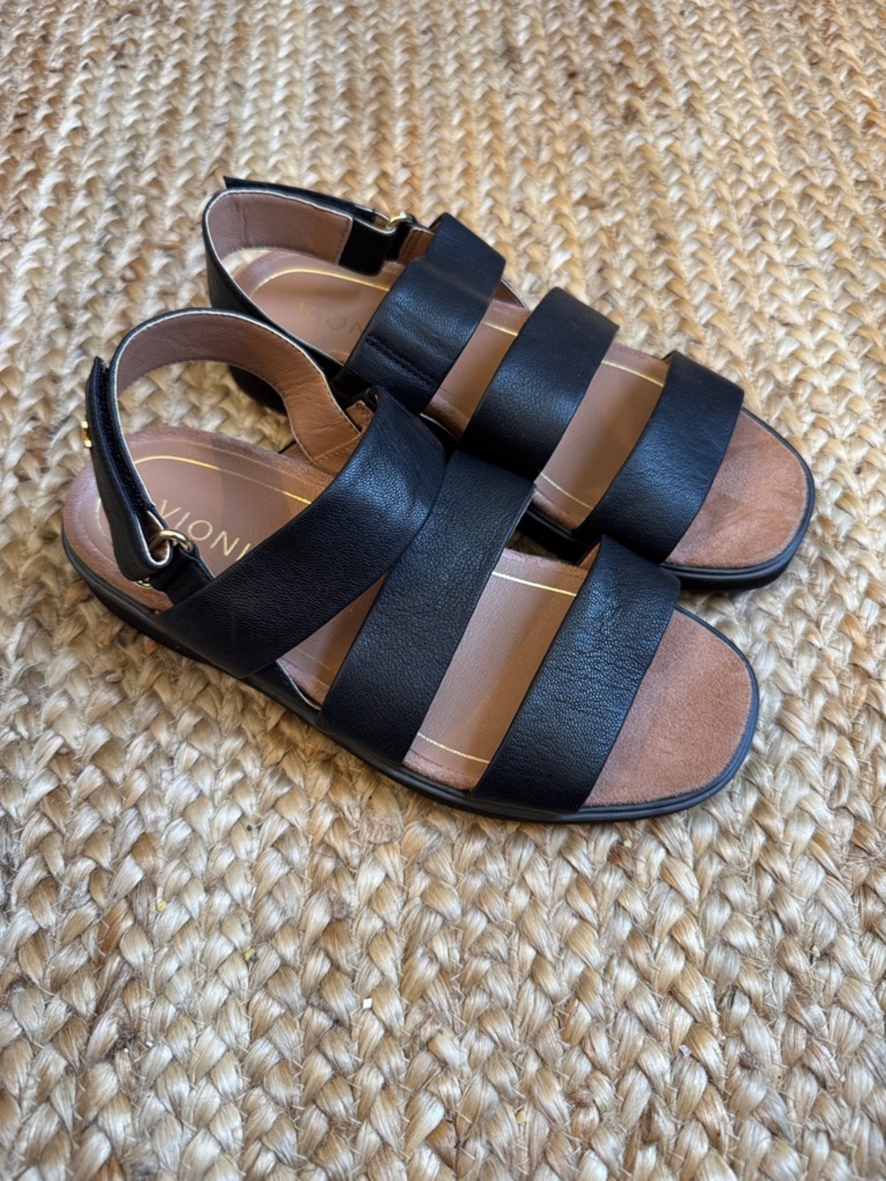 Vionic 6 Black Keomi Backstrap Strappy Sandals Leather Flat